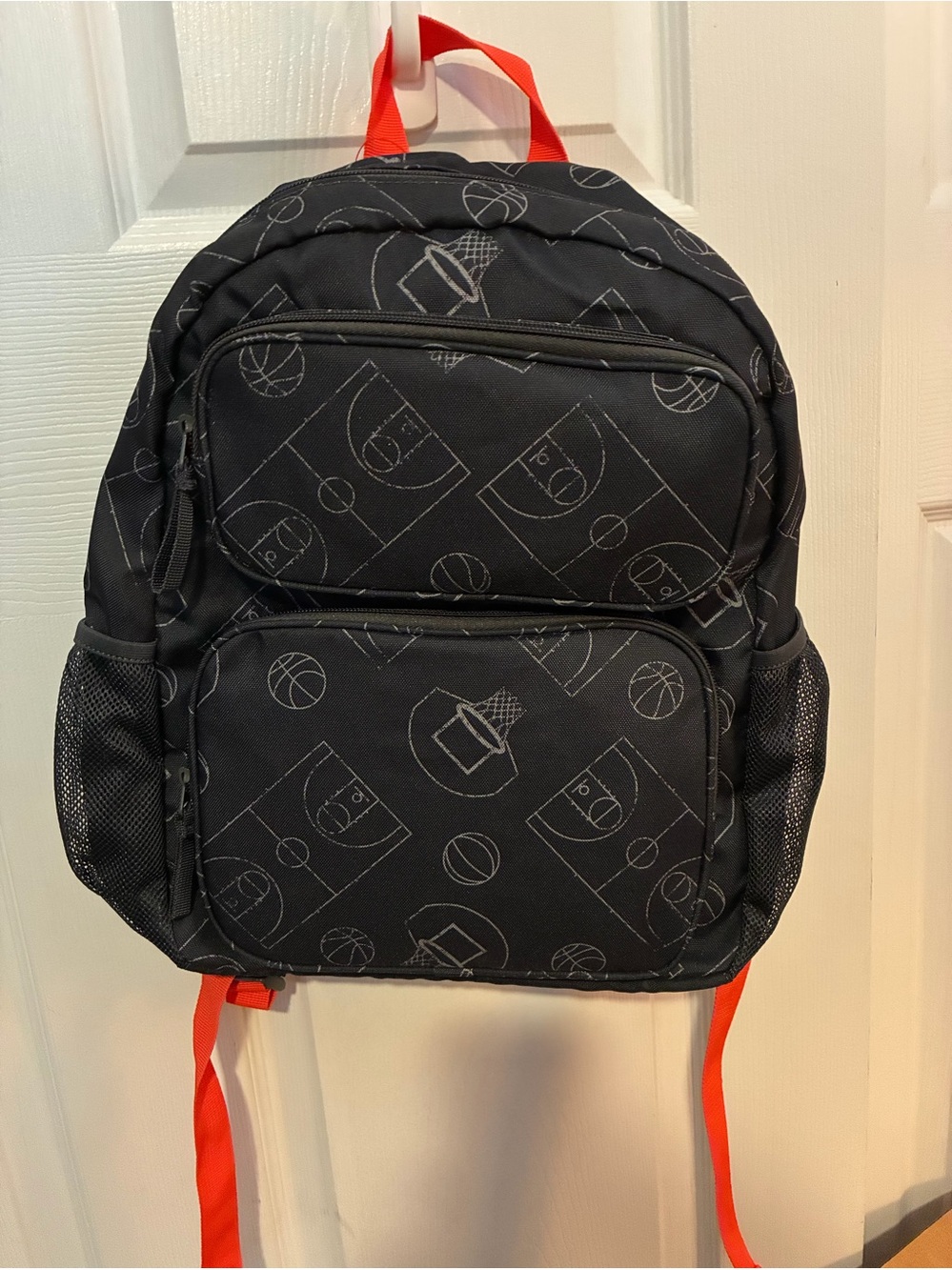 Cat & Jack Black Backpack with Orange Accents - Basketball Print